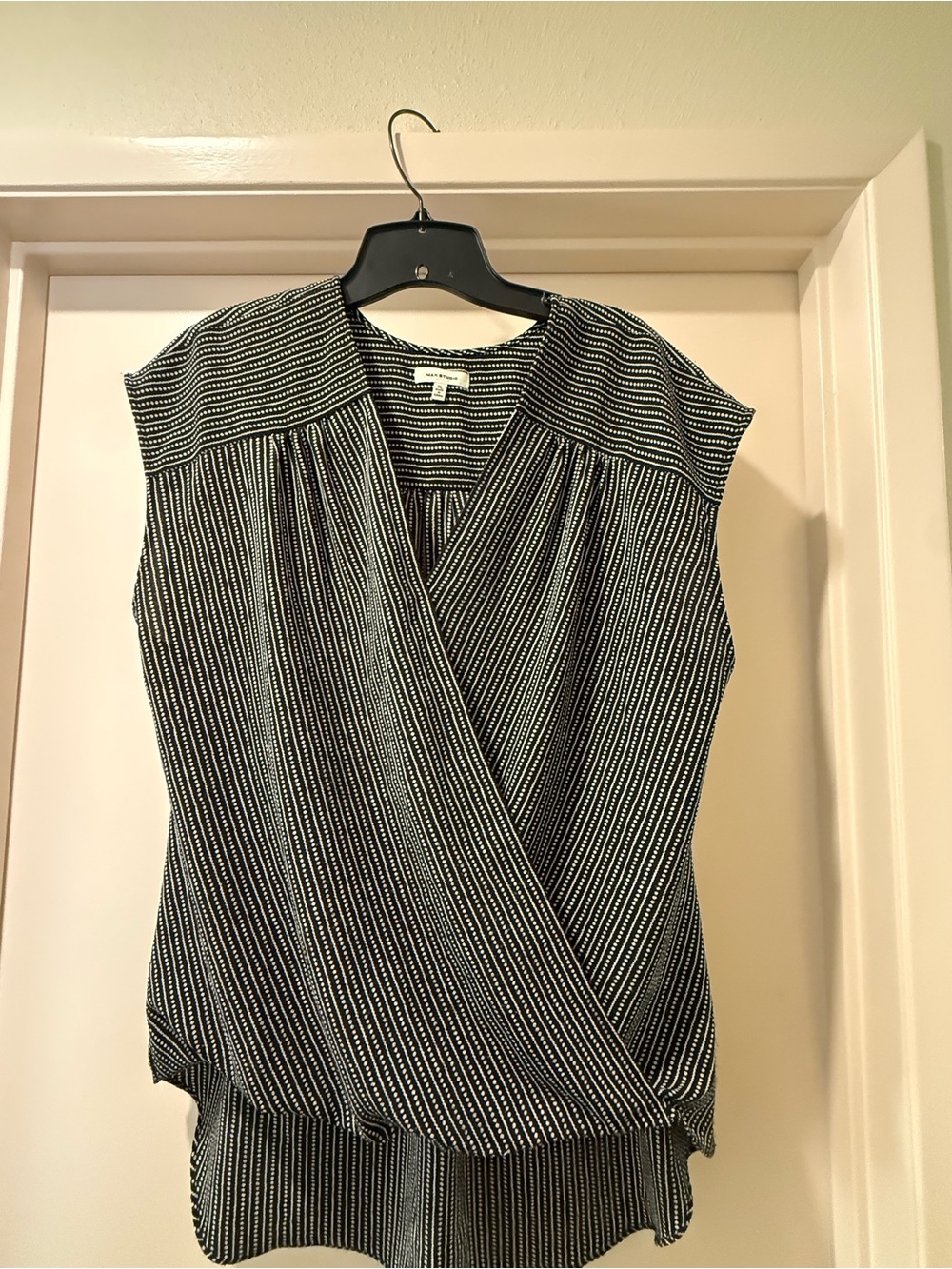 Max Studio Black and White Striped Surplice Blouse